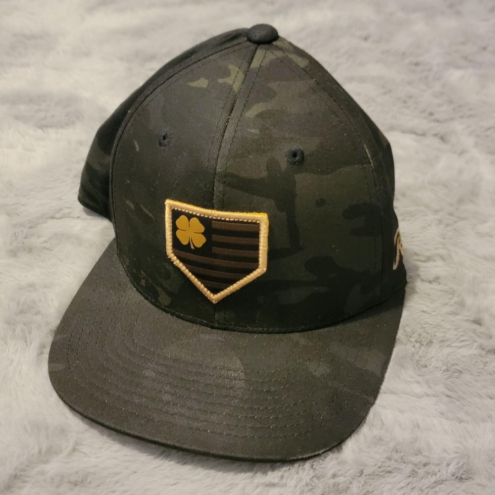 Black Clover Hat Cap Camo Snapback Mens Black Baseball Live Lucky Rawlings OSFM